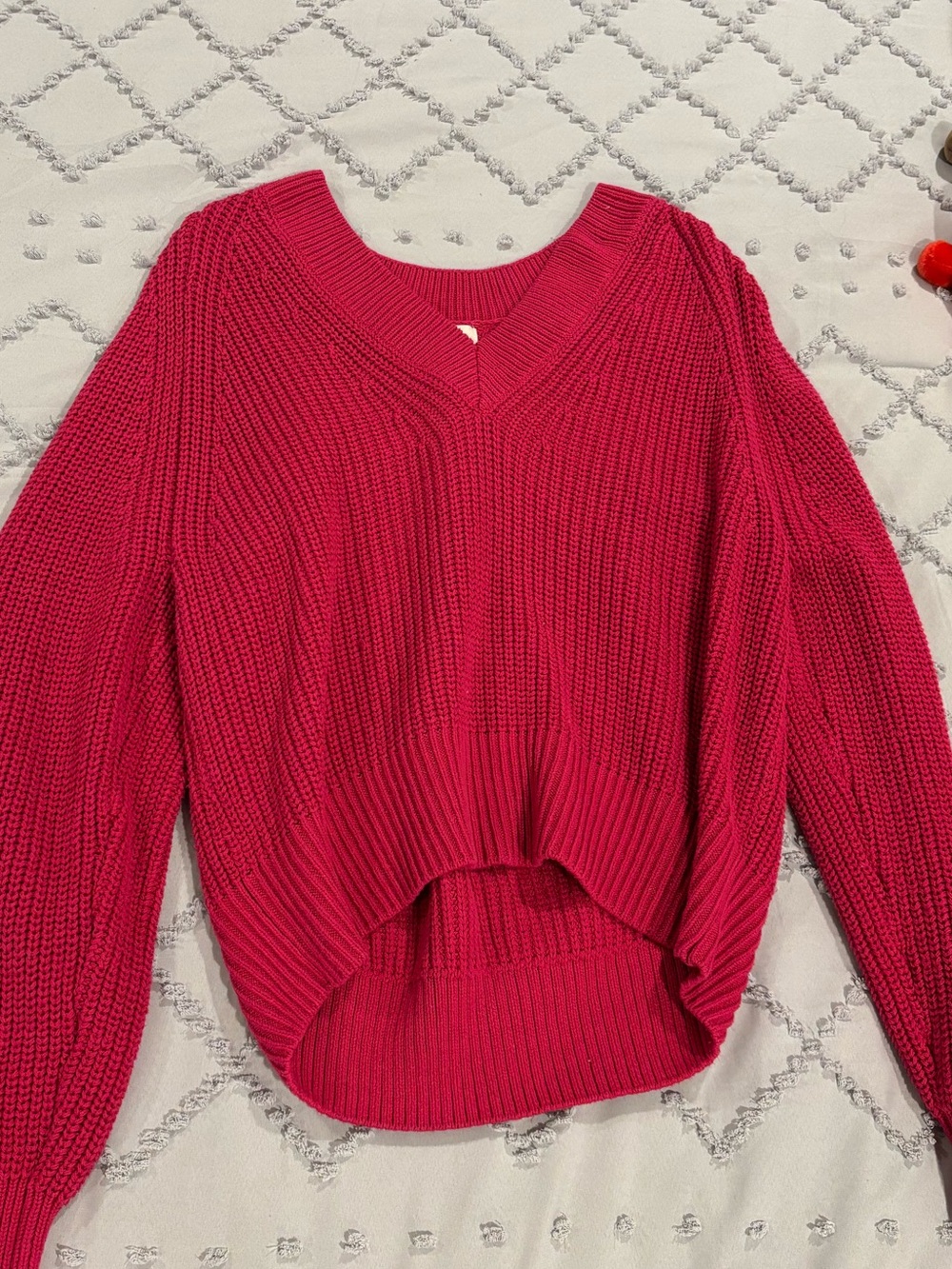 a new day Hot Pink V-Neck Chunky Knit Sweater